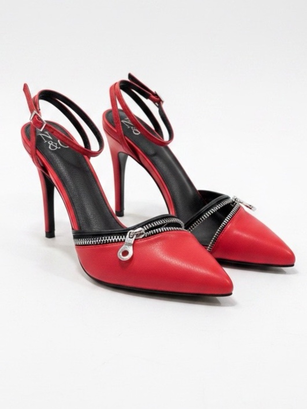 New York & Company Red Pointed-Toe Slingback Heels with Zipper Accent:?size 10 - Picture 3 of 13